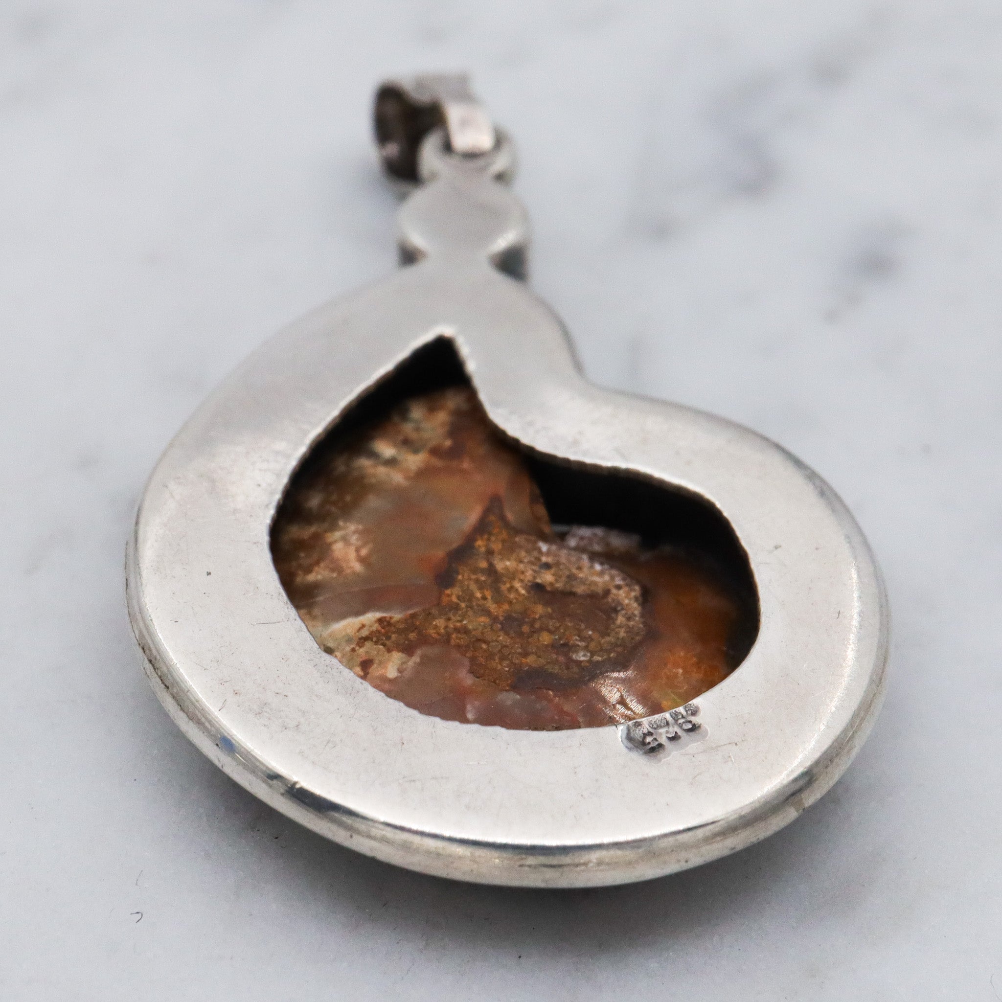 Vintage sterling silver, ammonite & rainbow moonstone pendant